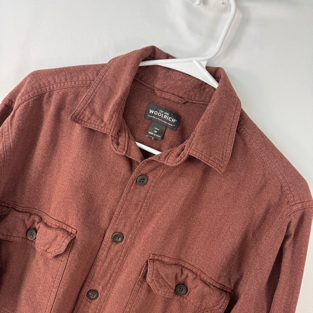 Woolrich Men Med Outdoor Shirt Brown Textured Fabric Brand sz M